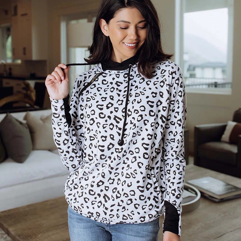 NWOT Double Hooded Snow Leopard Sweatshirt